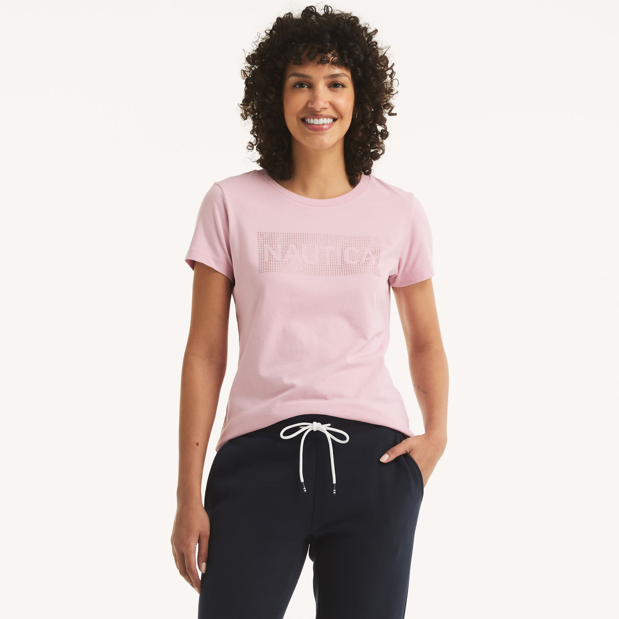 Nautica Women's Rhinestone Logo Graphic T-Shirt 615 (Orchid Pink), XS