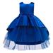 PRINxy Kids Girls Dress Toddler Girls Net Yarn Embroidery Rhinestone Bowknot Birthday Party Gown Long Dresses Blue 4-5Years