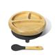 Avanchy Baby Feeding Bamboo Spill Proof Stay Put Suction Divided Plate + Baby Spoon (Black)