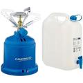 Campingaz 40470 206 S Campingkocher, Gaskocher 1-flammig für Camping & hünersdorff 817700 Wasserkanister ECO mit festmontiertem Ablasshahn/Wasserauslauf, 22 L (mit Hahn)