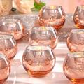 LAMORGIFT 24 Pcs Pink Orange Candle Holders Bulk- Rosegold Pink Mercury Tealight Candle Holders Glass Candle Holders for Wedding, Bridal Shower, Baby Shower, Birthday Party Decarations