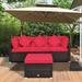 Latitude Run® Patio 4 Piece Rattan Sectional Seating Group w/ Cushions Synthetic Wicker/All - Weather Wicker/Wicker/Rattan in Red | Wayfair