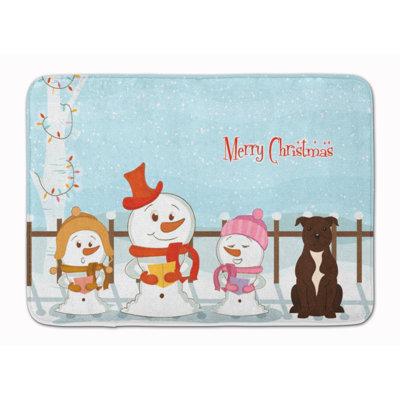 The Holiday Aisle® Durvesh Christmas Staffordshire Bull Terrier Bath Mat Memory Foam in Gray/Blue/Brown | 27 H x 19 W x 1 D in | Wayfair