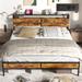 17 Stories Lagoa Metal Bed Frame w/ Storage Heaboard & Charging Station, Sturdy & Stable, Rustic Style Wood/Metal in Brown | Wayfair