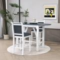 August Grove® Bibeta 3 - Piece Extendable Trestle Dining Set, Wood Table w/ Drop Leaf & Chairs Wood/Upholstered in Gray/White | 35.4 H in | Wayfair