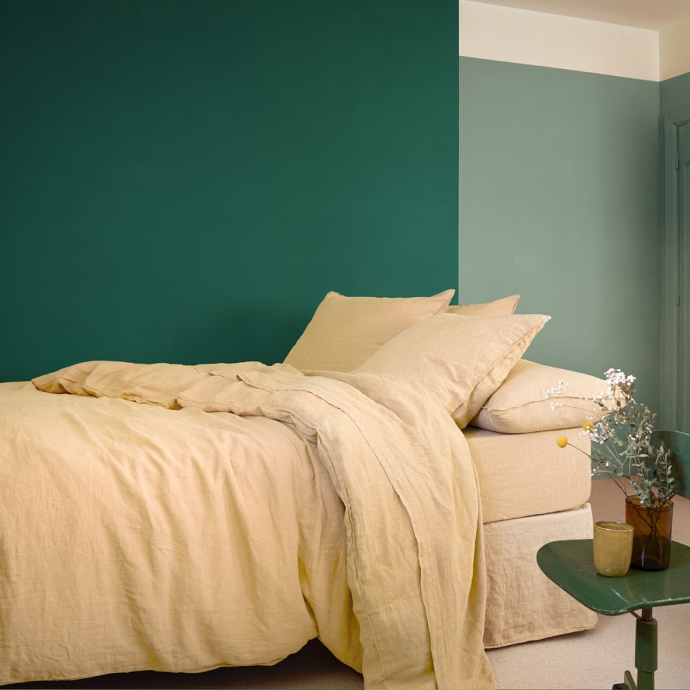 Drap plat en lin lavé beige 270 x 300 cm