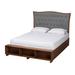 Kalare Classic Transitional Grey Fabric and Walnut Brown Finished Wood Platform Storage Bed