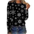 YFPWM Christmas Costumes for Women Deer Print Holiday Casual Tops Round Neck Long Sleeve Tees Reindeer Tops Women Christmas Shirts Dressy Casual Blouses Graphic T-Shirt Pullover Tops Black XXXL