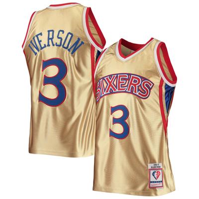 Herren-Trikot mit Mitchell & Ness Allen Iverson, Philadelphia 76ers, 75. Jubiläum, 1996/97, Hardwood Classics, Gold Image