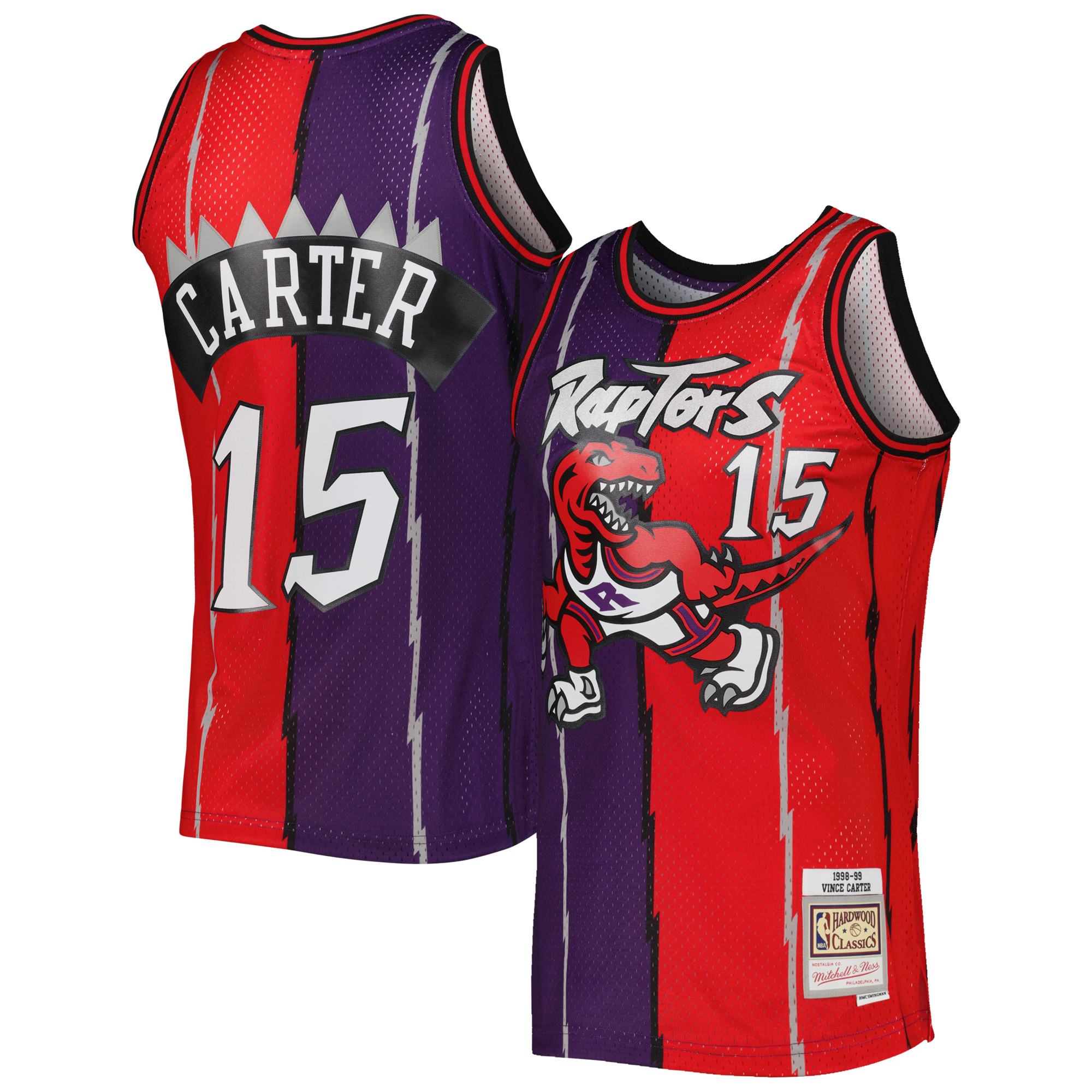 Lila/rotes Mitchell & Ness Vince Carter-Trikot für Herren der Toronto Raptors Hardwood Classics 1998/99 Split Swingman Image