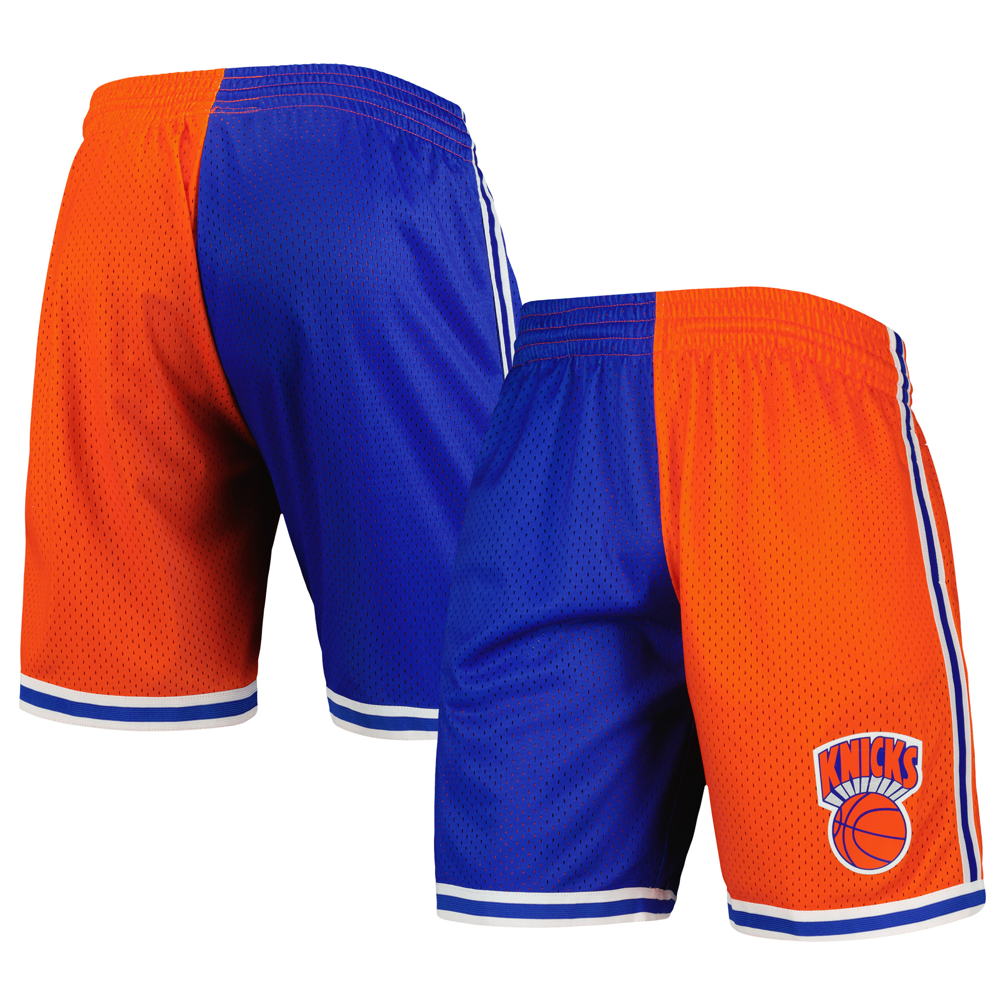 Mitchell & Ness Blau/Orange New York Knicks Hardwood Classics 1991 Split Swingman Shorts für Herren Image