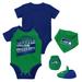 Newborn & Infant Mitchell Ness Green/Royal Seattle Seahawks Throwback Big Score Bodysuit, Bib Bootie Set