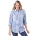 Plus Size Women's Perfect Three Quarter Sleeve Shirt by Woman Within in French Blue Patched Paisley (Size 6X)