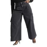 Plus Size Women's Wide Leg Cargo Jean by ELOQUII in Black Wash (Size 14)