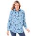 Plus Size Women's Perfect Long Sleeve Shirt by Woman Within in Sky Blue Pretty Bloom (Size 5X)