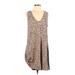 n V Neck Sleeveless:Philanthropy Casual Dress - Shift V Neck Sleeveless: Tan Animal Print Dresses - Women's Size Medium - Print Wash