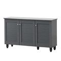 All Homely Basics Traditional 3 Door Shoe Cabinet | Oak Finish with Metal Handles and 3 Fixed Shelves | Stores up to 15 Pairs of Shoes | H67.5cm W114cm D33.6cm Dark Grey