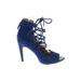 Saks Fifth Avenue Heels: Blue Print Shoes - Women's Size 7 1/2 - Open Toe