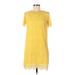 Zara Basic Casual Dress - Shift Crew Neck Short sleeves: Yellow Print Dresses - Women's Size Medium