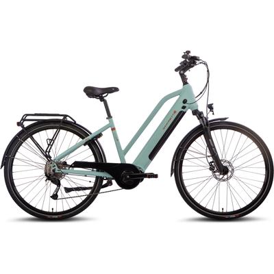 E-Bike SAXONETTE "SAXONETTE Deluxe Sport (Trapez)" E-Bikes Gr. 45 cm, 28 Zoll (71,12 cm), grün (petrol) E-Bikes