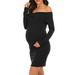 Maternity Clothes For Women Clearance Women s Cold Shoulder Long Sleeve Solid Color Maternity Elegant Slim Dress