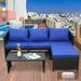 Waroom Outdoor Furniture Set 3 Pieces Patio Wicker Conversation Chairs and Coffee Table Royal Blue
