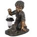 Boy And Frog Garden Statue With Solar Light Resin Outdoor Statue For Patio Court Backyard Bronze