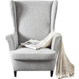 JIAN YA NA Wingback Chair Covers 2 Piece Set - 2IN1 Design Armchair Covers Solid Soft Wing Back Chair Cover Stretch Wing Chair Slipcover Furniture Protector for Living Room Bedroom Hotel (Light Grey)