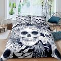 Skull Floral Print Super king Size Duvet Cover Set Gothic Skeleton Print Bedding Set 3 Piece Hypoallergenic Soft Microfiber Quilt Cover with Zip and 2 Pillowcases UK1198