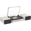 RetroAudio Vinyl Record Player Bluetooth Turntable with Bookshelf Speakers 3-Speed Belt-Driven Turntable Record Player Beige
