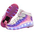 1 Pair USB Charging Children Roller Shoes Single Wheel LED Roller Skates LED Luminous Kids Shoes Fashion Cool Roller Sports Shoes for Sports (Pink Size 38: About 24.5CM 7.5US 5UK 38.5EU 9.6285Inch)