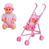 Baby Infant Doll Stroller Carriage Foldable with Doll for 12inch Doll Mini Stroller Toys Gift Pink