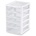 5 Unit Plastic Shelves Drawer Organizer Shelving Storage Set Solution Stackable With Clear Drawer Handles for Home Office School Kids Cabinets Dresser Makeup Accessory Utility Tool -White/Clear 6