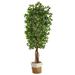 Nearly Natural 7.5ft. Artificial Deluxe Ficus Tree with Handmade Jute & Cotton Basket Green