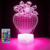 YSTIAN 3D Flower Night Light Lamp Illusion Night Light 16 Color Changing Table Desk Decoration Lamps Gift with Acrylic Flat ABS Base USB Cable Toy