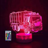 YSTIAN 3D Fire Engine Car Night Light Lamp Illusion Night Light 16 Color Changing Table Desk Decoration Lamps Gift Acrylic Flat ABS Base USB Cable Toy