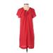 Madewell Casual Dress - Shift Tie Neck Short sleeves: Red Solid Dresses - Women's Size Small