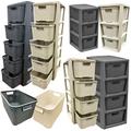 Stylish Home Rattan Plastic Storage Tower Basket Commodes Cream & Grey 3, 4 or 5 Drawer Storage Solution Great For Schools & Offices (4 Drawer Cream, 1 Unit)