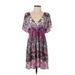 Catalina Casual Dress - Mini Plunge Short sleeves: Pink Dresses - Women's Size Small