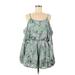 Peach Love Cream California Casual Dress - Mini Scoop Neck Sleeveless: Green Floral Dresses - Women's Size Large