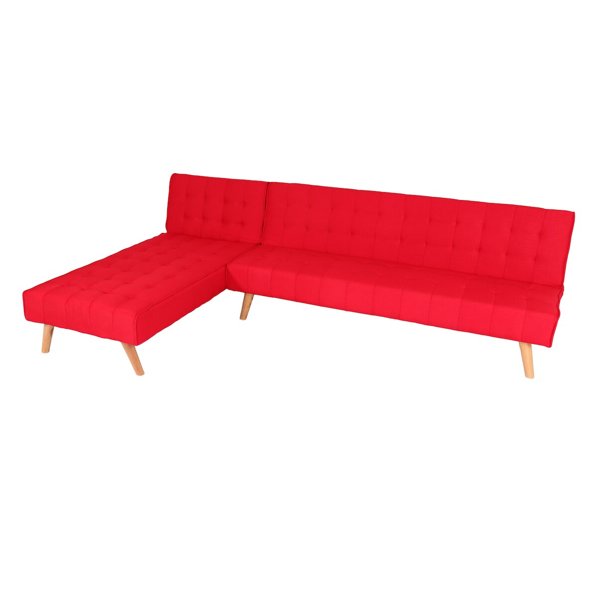 Mendler Ecksofa HWC-K38, Sofa Klappsofa, Liegefläche links/rechts, Stoff/Textil Massivholz MVG zertifiziert 256cm ~ rot Image