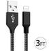 3ft Long MFI Certified Phone Charger Cable - Heavy-Duty Durable Braided Data Sync Lightning to USB Charging Cables Cords for iPhones - Black