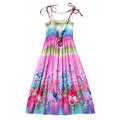 Girls Casual Summer Floral Beach Wear Boho Dress Spaghetti Strap Sundress Bohemian Dresses Sleeveless Beach Dresses with Necklaces