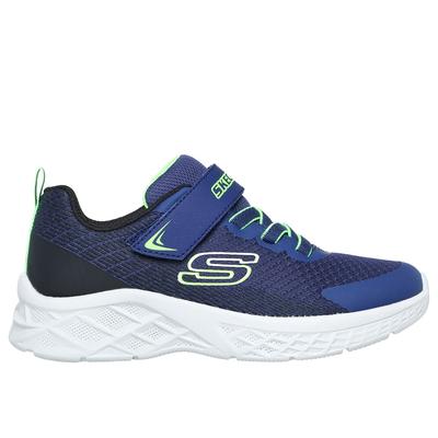 Skechers Boy's Microspec II - Zovrix Sneaker | Size 1.5 | Navy/Blk/Lime | Textile/Synthetic | Machine Washable