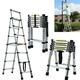 Telescopic Ladder 4+5 Step A-Frame DIY Multi-Purpose Ladder Portable Extendable Aluminum Ladders Folding Extension Ladder (1.4M+1.7M) Loft Ladders Foldable Ladder Collapsible Ladder, 330lb Capacity