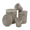 JVL Arianna Round Willow Baskets, Set of 2 Laundry Baskets and 2 Waste Paper Bins, Grey Wash