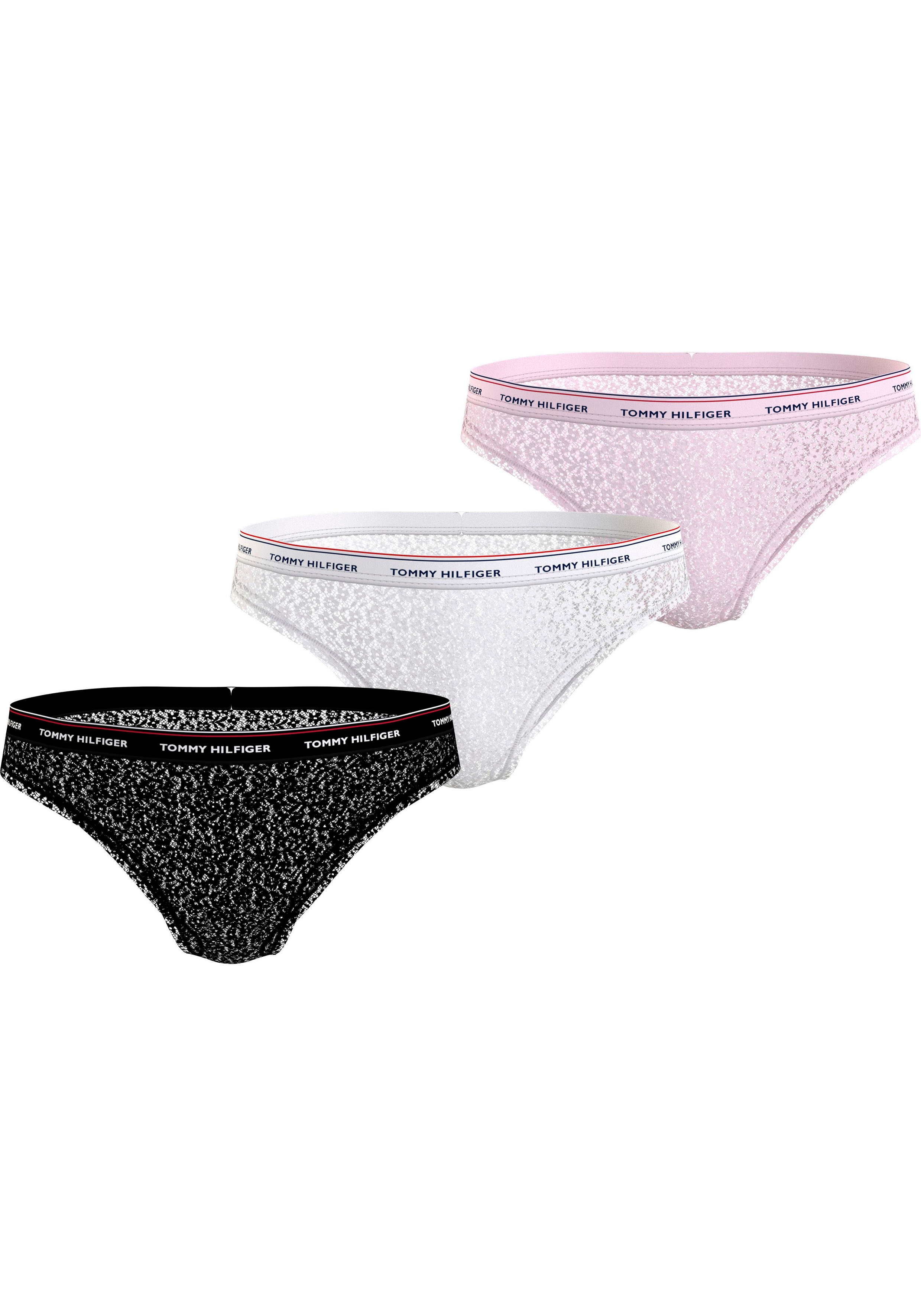 Bikinislip "3 PACK BIKINI LACE (EXT SIZES)", Damen, Gr. XL (42/44), bunt (schwarz, weiß, light_pink), Spitze, Obermaterial: 86% Polyamid, 14% Elasthan, TOMMY HILFIGER UNDERWEAR, unifarben, körpernah, Unterhosen, mit Tommy Hilfiger Logobund Image