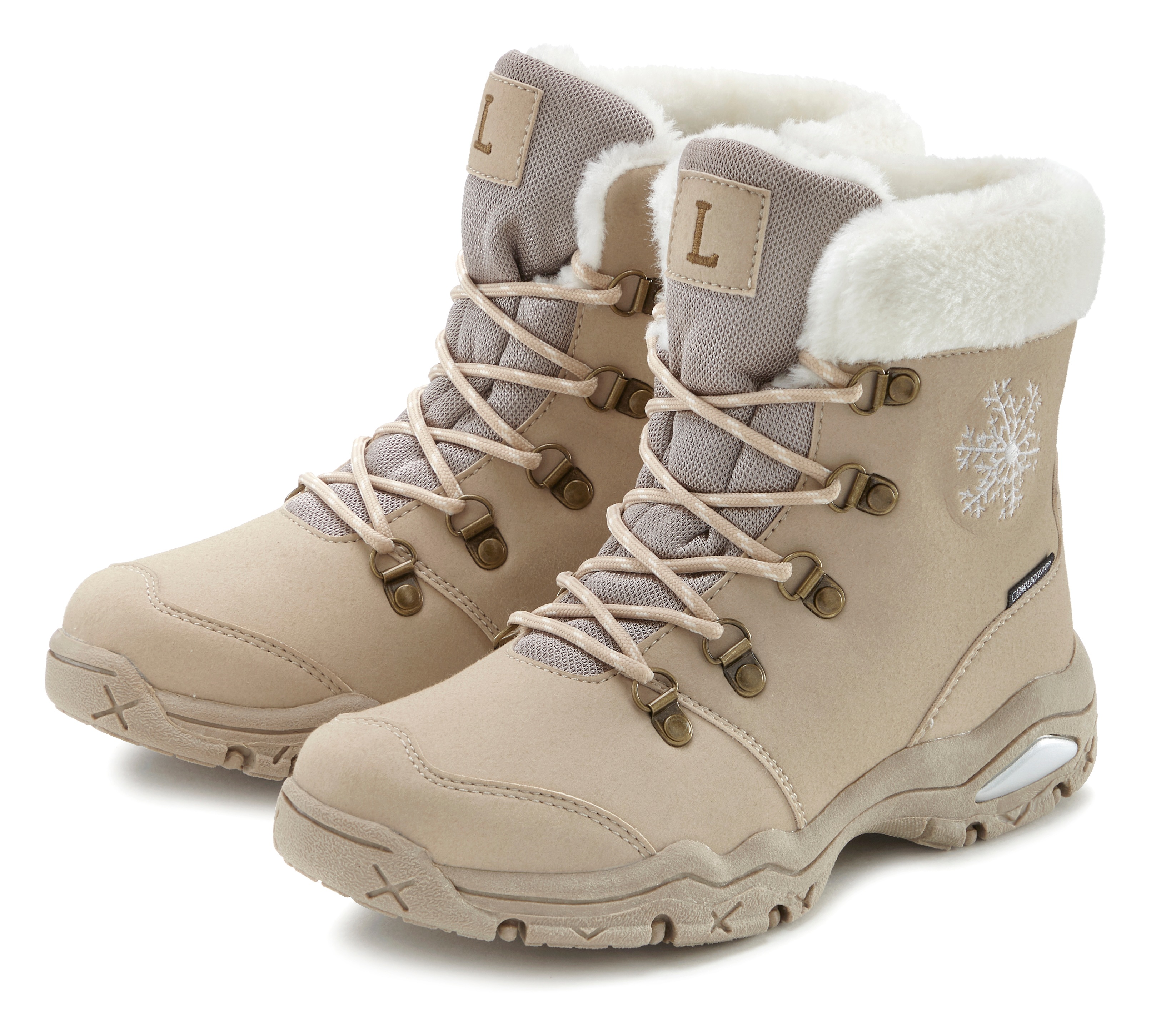Winterstiefelette LASCANA, Damen, Gr. 42, beige, Obermaterial: 100% Synthetik. Futter: 100% Polyester. Decksohle: 100% Polyester. Laufsohle: 100% Synthetik, gemustert, Schuhe, Stiefelette,Stiefel,Winterstiefel wind-& wasserabweisender Tex-Membran
