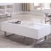 Contemporary Storage Coffee Table With Metallic Base, Glossy White - 16.5 H x 48.5 W x 23.25 L Inches