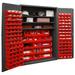 Durham 48 in. 16 Gauge Flush Door Style lockable Storage Cabinets with 138 Red Hook on Bins & 3 Adjustable Shelves - Gray
